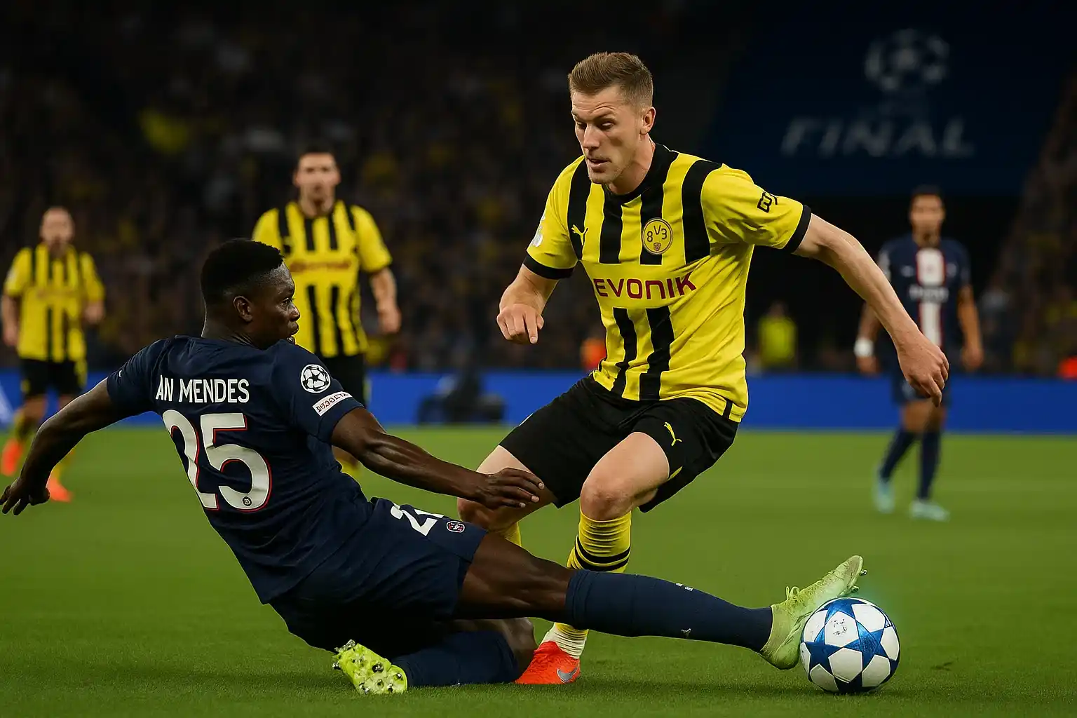 Highlight truy cản của Nuno Mendes khiến Lamine Yamal bất lực