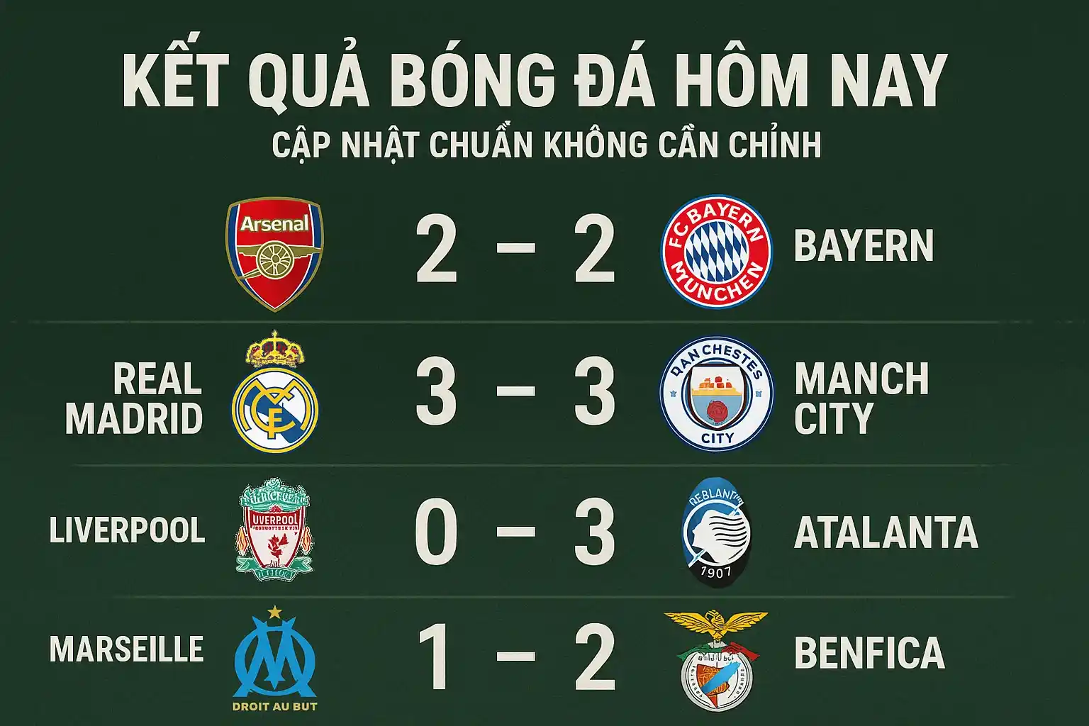 Kết quả bóng đá hôm nay cập nhật chuẩn không cần chỉnh, đừng bỏ lỡ!