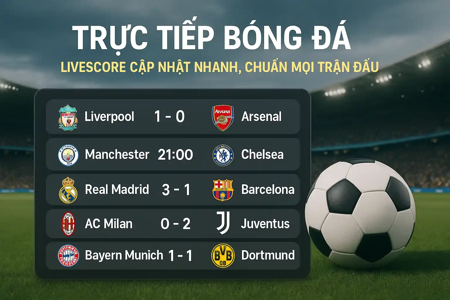Nền tảng trực tiếp bóng đá với livescore cập nhật nhanh, chuẩn mọi trận đấu